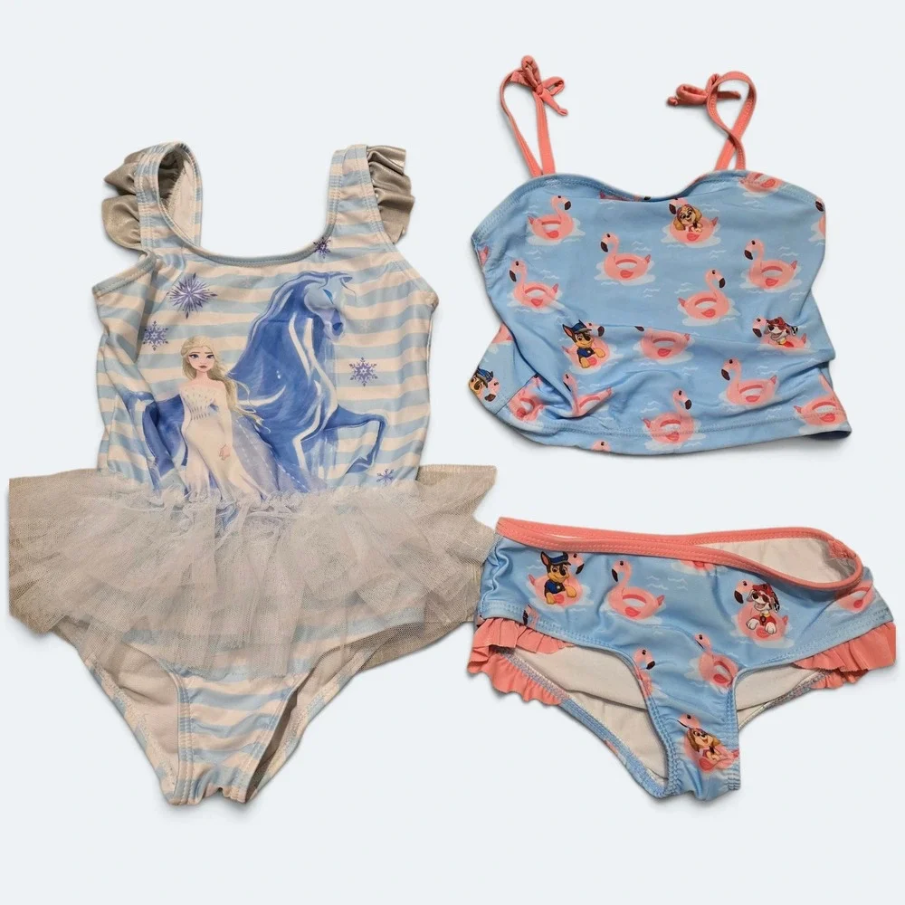 Disney Frozen Elsa Tutu Swimsuit and Paw Patrol Tankini Set Girls Size 5